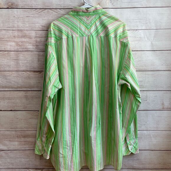 VINTAGE TOMMY HILFIGER SHIRT IN BRIGHT LIME GREEN STRIPES - Picture 6 of 8